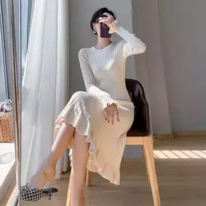 EAMT 이너 가을 스커트 여사친 니트 크로스 하프코트 쉬폰 프릴 머메이드 프렌치 EUNG3