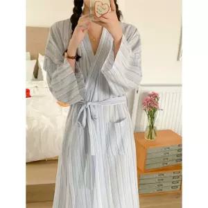토르 롱 긴팔 잠옷세트 스트라이프 가운 실내복 커플 OPH1