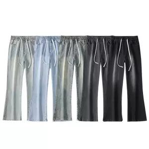 썬더볼츠 청 남성용 데님바지 와이드핏 청바지 미국 스타일 데님팬츠 황토 나염 부츠컷 바이브패션스트링