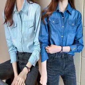 데님 여성 무지 블라우스 연청 데님셔츠 진청 청남방