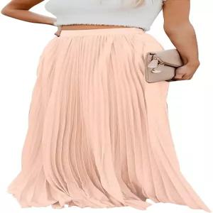 에보시 여성용 하이웨스트 플로위 스커트 플리츠 쉬폰 맥시 치마 우아한 롱스커트 살랑이는 실루엣