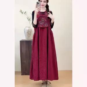 스파이더맨 여자 원피스 가을 라운드 풀오버 솔리드 자수 면마 민소매 OPH3