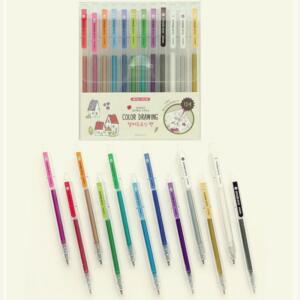 [2개구성] 꾸미기 컬러드로잉세트12색 링 데코 단체선물 유성 반짝이 펜 판촉물 LW97E67A