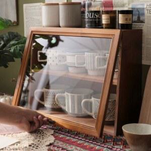 원목 미니 그릇장 엔틱 미닫이 진열장 수납장 차 우드 찬장