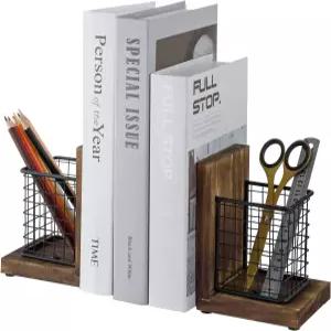 매트 블랙 메탈 와이어 바구니 연필 컵과 사무용품 보관 1쌍의 무거운 책을 위한 마이 기프트 러스틱 번트