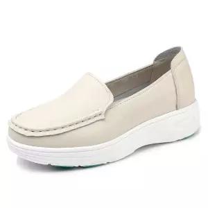 EAMT 여자 플랫 봄가을 리얼 가죽 단화 통굽 중장년 로퍼 간호사 구두 빅사이즈 슈즈 YJ3