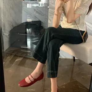 EAMT 여자 플랫 소가죽 슈즈 발레레드 웨딩화 저녁 펌프스 프렌치 구두 YJ3