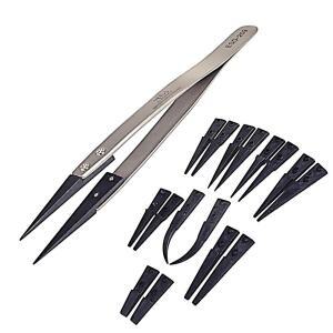 [2개구성] 쪽집게 플라스틱 팁세트포함 스테인레스 족찝게 정전기방지 족찝개 핀셋 쪽찝게 LW9CC4E4