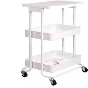 아마존 베이직 2단 롤링 메탈 유틸리티 카트(선반 포함) 휴대용 다기능 스토리지 흰색