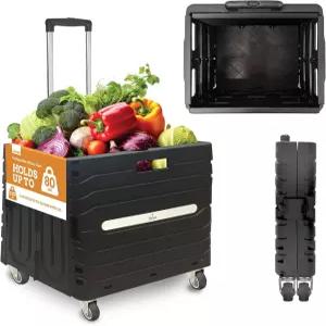 영감을 받은 리빙 접이식 유틸리티 카트 360° 바퀴가 달린 튼튼한 롤링 상자 텔레스코프 핸들 숨겨진 뚜껑