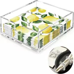 냅킨 홀더 테이블용 아크릴 욕실용 트레이 주방용 7x7x2.36인치 디스펜서 종이 및 핸드 타월용 링이 있는