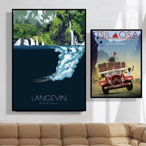 호환 풍경 빈티지 여행 포스터인쇄 프랑스 레위니옹 섬 휴일 벽 예술 레트로 향수/ 캔버스 회화 장식