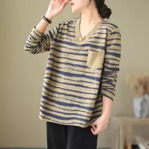아이언하트 가을 여성 여자 티 롱루즈핏 캔톤 스트라이프 셔츠 루즈핏 브이넥 긴팔 풀오버 빈지 편안한 KKE