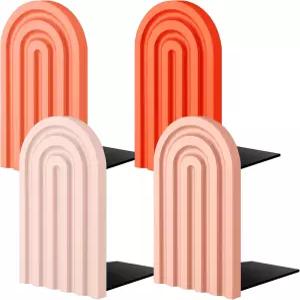 Harloon 4Pcs 보호 아치 우드 북엔드 레인보우 백 투 스쿨북 스탠드 장식 비 스키드 귀여운 책 스토퍼