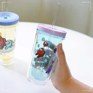 [2개구성] 유유 투명 텀블러_민트 빨대 손잡이 캐릭터 물병 보틀 DUW8F6B5C