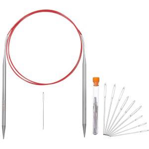 사이즈 8/5mm 원형 뜨개질 바늘, 초보자를 위한 40인치/100cm 금속 바늘 세트(빨간색, 40인치-US-8(5mm))