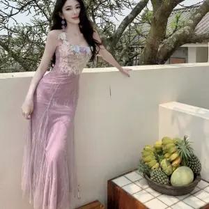 무천도사 원피스 여자 여사친 망사 나시 슬림핏 레이스 머메이드 롱스커트 KKE1