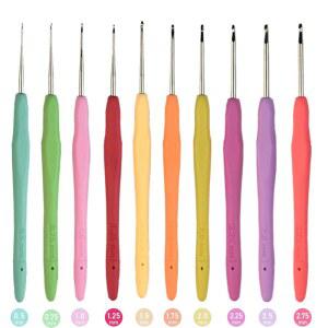 MTGHYARE 10 작은 사이즈 레이스 크로셰 후크 세트 0.5mm - 2.75mm 인체공학적 소프트 그립 핸들 바늘 실 뜨개질