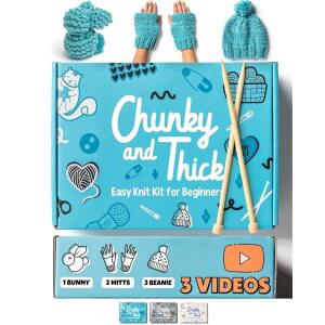 초보자를 위한 완벽한 뜨개질 키트 - 두꺼운 실, 대나무 바늘 등 액세서리로 배우기 비디오 튜토리얼 및 서면 가이드 포함