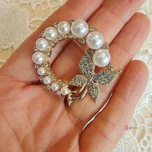 진주 코사지 큐빅 스카프 브로치hij128