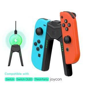 고정브라켓 조이콘 컨트롤러용 충전 그립 스위치 라이트 OLED 콘솔 액세서리와 호환되는 핸들 브래킷 도크