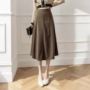 스트레인지 스커트 여사친 롱 미디 울 모직 키작 레이어드 데일리룩 정장 A라인 KUK1