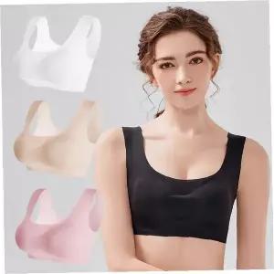 여성 노와이어 심리스 브라탑 수면 요가 홈웨어 속옷 화이트 베이지 핑크 4색