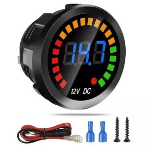 방수 DC 12V 전압계 LED 디지털 디스플레이 게이지 패널 와이어 및 단자 나사가 있는 원형 배터리 모니터