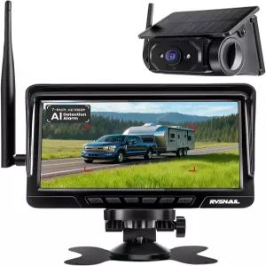 소형 RV 트럭 트레일러 캠핑카용 마그네틱 솔라 무선 백업 카메라 알람 기능 7인치 1080P 모니터 확장