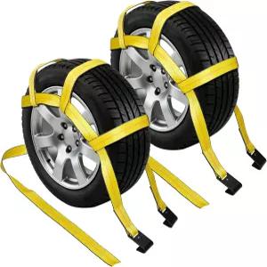 견인 돌리 스트랩 2Pc 바스켓 평평한 후크 핏 14 -19 타이어 10 000파운드의 파손 강도로 카 휠 타이 다운