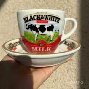 홍콩 밀크티컵 차찬탱 블랙앤화이트컵 받침 머그컵