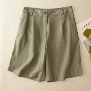 여성용 캐주얼 반바지 린넨 통기성 좋은 하이웨스트 5부 OP1
