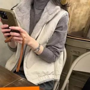 EAMT 여친 집업 카디건 조끼 양면 부드러운 퍼 EUNG1