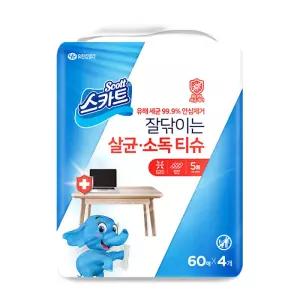 스카트 잘닦이는 살균소독 티슈, 60매, 4입, 1개(240매)
