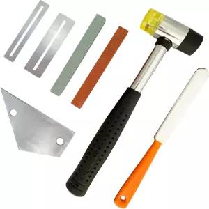 sdwutong 7Pcs 기타 루티어 도구 키트 프렛 크라우닝 파일 스테인리스 스틸 고무 망치 핑거보드 가드