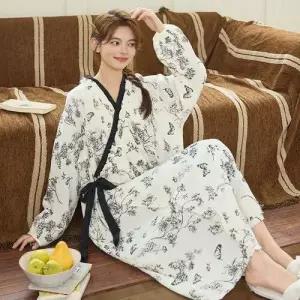 팽블몰 스커트 면 슬립 잠옷미디엄 긴팔 커플 잠옷세트 자가용 패드 HO1