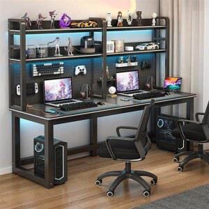 2인용 게이밍책상 컴퓨터 데스크탑 80x60x170 블랙 테이블 검정 탄소섬유 듀얼모니터