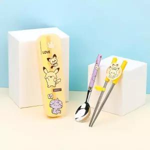 릴팡 포켓몬스터 수저세트 킨더 스텐젓가락 스푼 케이스 3P 세트 어린이집 유치원 초등학생 소풍 숟가락 젓