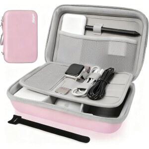 파워 뱅크 충전기용 멜로싱크 하드 트래블 전자 정리함 케이스 케이블 USB 플래시 드라이브 SD 카드 및 배낭 여행 작은 휴대용 액세서리 가방, 핑크