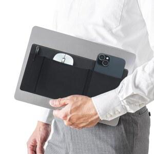 AMOZIFY 3포켓 정리함, 노트북 스틱용 마우스 홀더, 접착 파우치 및 외장 하드 드라이브 슬리브, 맥북용 SSD 보관 케이스, 재사용 가능(블랙)