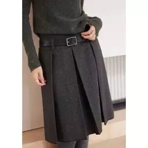 치마 모직 회색 여성 정장 하이 질감 다크 엠보 슬림핏 플리츠 CH1