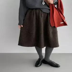 여성 치마 모직 오피스룩 빈티지 밴딩 정장 허리 슬림핏 CH1