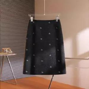 여자 치마 회색 모직 봄 추동 정장 고급스러운 테일러드 자수 도톰 A라인 CH3