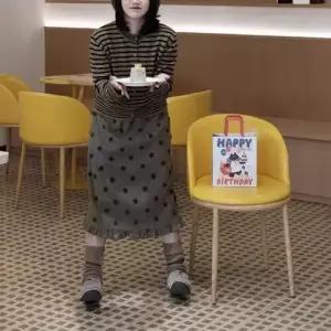 스커트 빈티지 여성용 면 울 모직 정장 허리밴딩 슬림핏 부클 자수 도트 일자 CH1