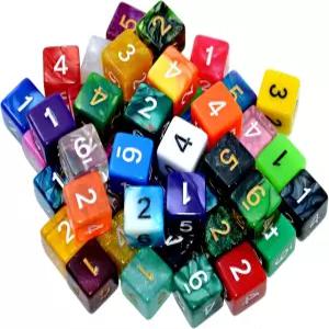 스마트딜스프로 50팩 D6 6면 주사위 다면체 파우치 포함 DND RPG MTG 테이블 게임 (D6 믹스 컬러)
