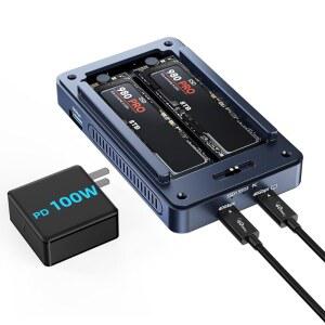 ACASIS 듀얼 베이 40Gbps M.2 NVMe 레이드 SSD 인클로저, 냉각 팬, USB4 / 40Gbps만 호환, 도구 없음, 알루미늄 도크 모니터, 지원 소프트웨어 RAID, M1 M2 Windows용