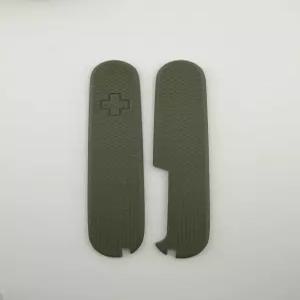 빅토리녹스 91mm용 맞춤 텍스처 G10 저울 핀셋 이쑤시개 및 핀 슬롯이 있는 교체용 손잡이(군용 그린)