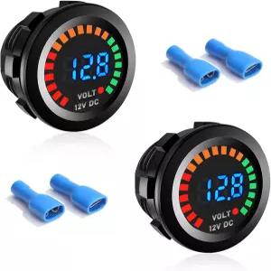 Gdnecad 2 PCS 배터리 전압계 단자가 있는 DC 12V 방수 모니터 자동차 전압 게이지 트럭 오토바이용 범용