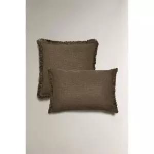 ZARA 자라 프린지 쿠션 커버 - 다크 카키 750968