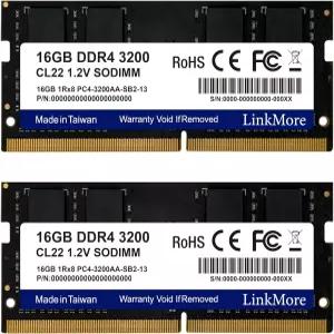 LinkMore 32GB 키트(16GB 2개) DDR4 3200MHz SODIMM(PC4-25600) CL22 1.2V 노트북 메모리 모듈
